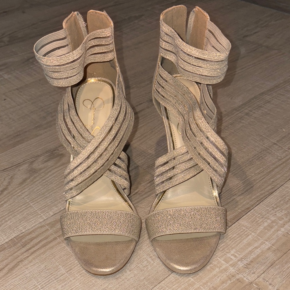 Jessica Simpson Elegant Gold Metallic Strappy Women's Heels